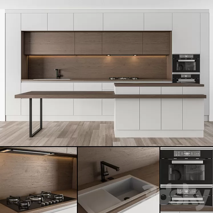 Kitchen Modern – White and Wood 32 3D Model Kitchen Modern – White and Wood 32 3D Model