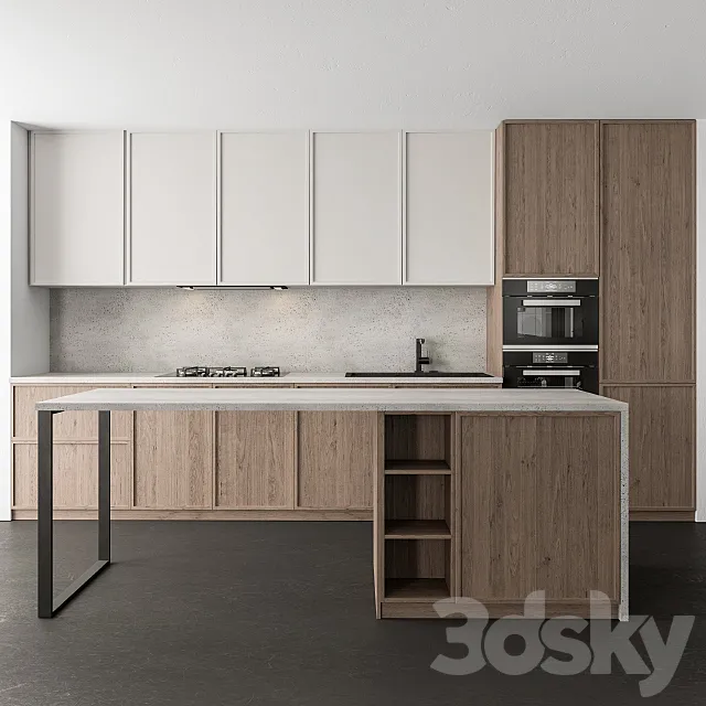 Kitchen Modern – White and Wood 44 3D Model