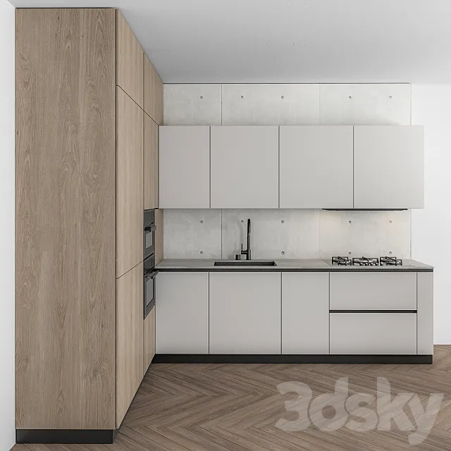 Kitchen Modern – White and Wood 52 3D Model