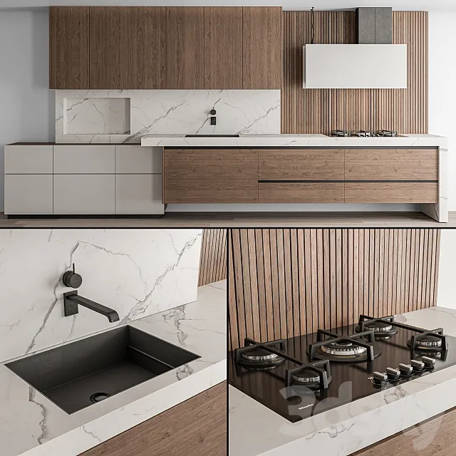 Kitchen Modern – White and Wood 61 3D Model