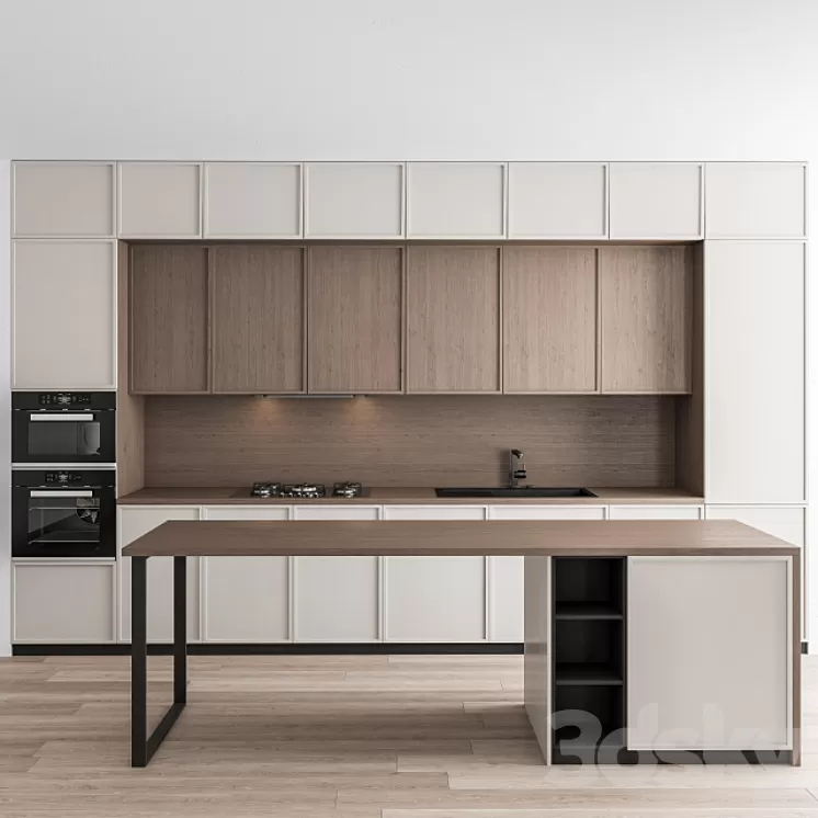 Kitchen Modern – White and Wood with Island 58 3D Model Kitchen Modern – White and Wood with Island 58 3D Model