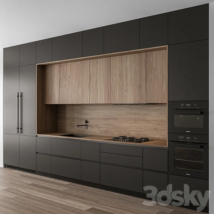 Kitchen Modern – Wood and Black 114 3D Model Free Download