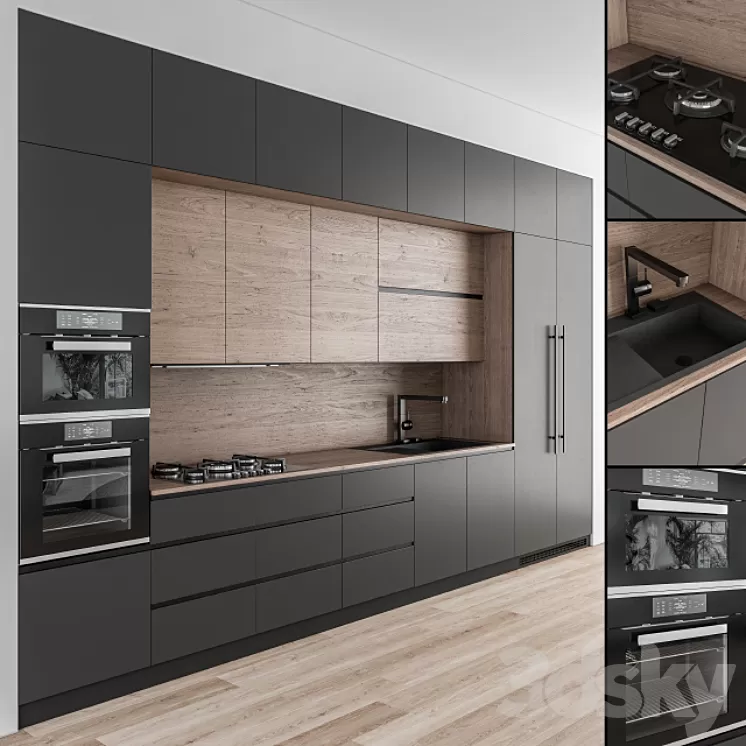 Kitchen Modern – Wood and Black 49 3D Model Kitchen Modern – Wood and Black 49 3D Model