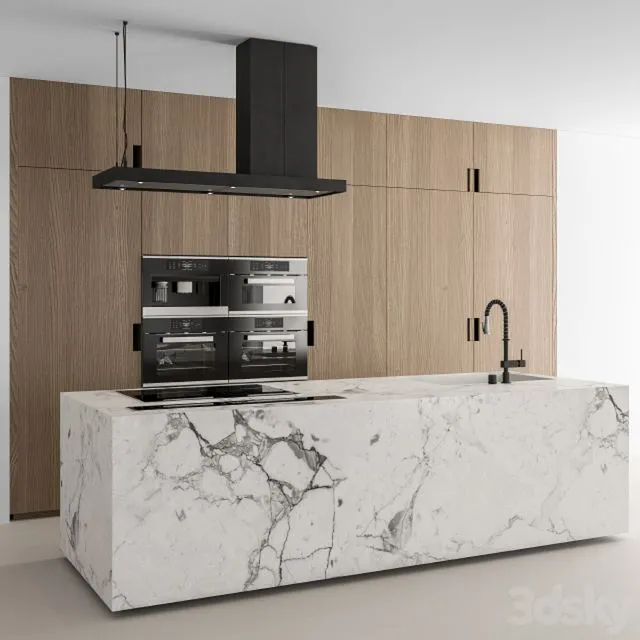 Kitchen Modern -Wood and Marble 64 3D Model