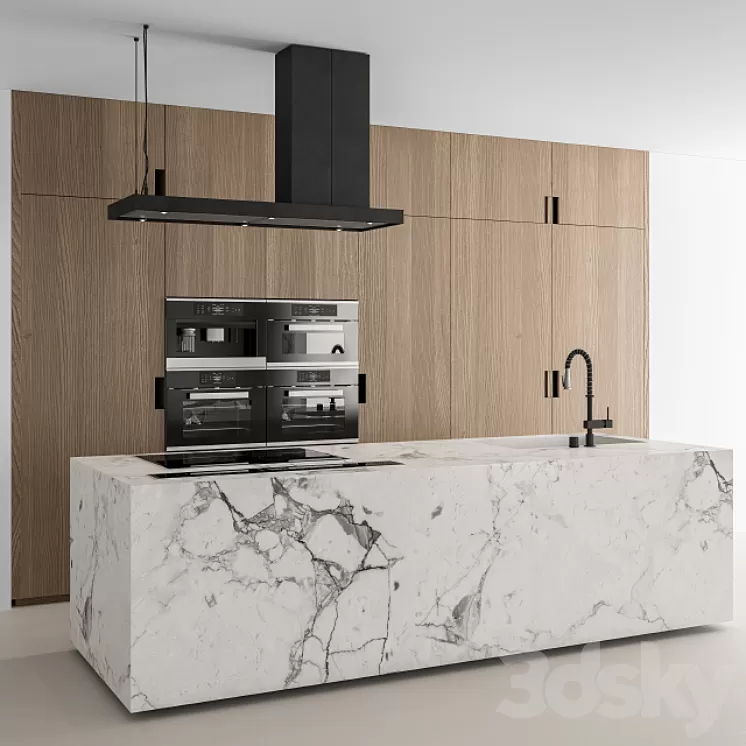Kitchen Modern -Wood and Marble 64 3D Model Free Download Kitchen Modern -Wood and Marble 64 3D Model Free Download
