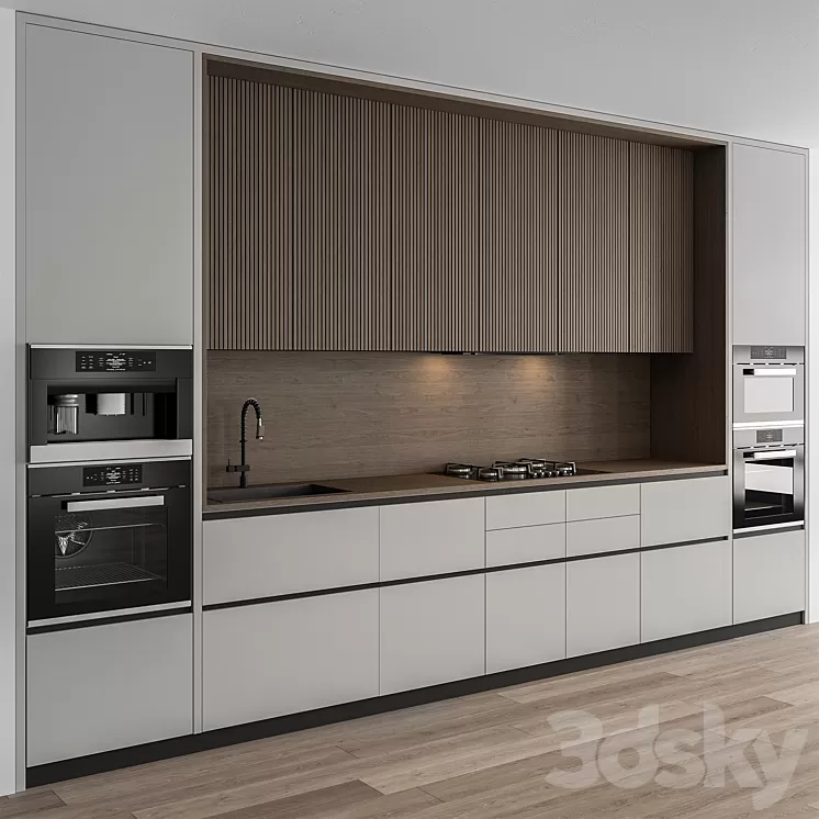 Kitchen Modern – Wood and White Cabinets 96 3D Model
