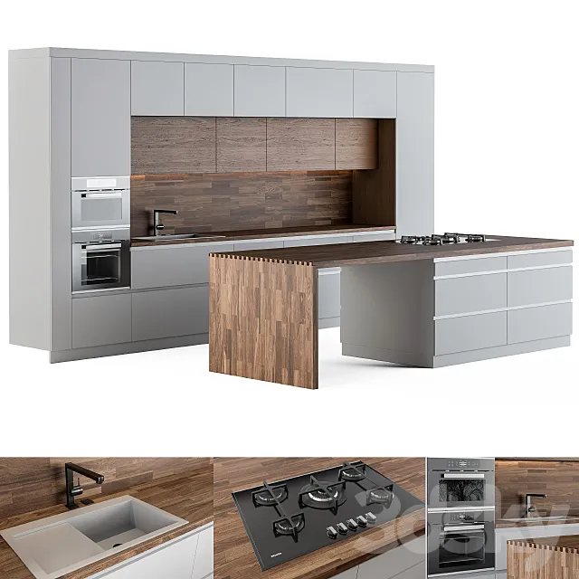 Kitchen Modern Wooden Island 3D Model
