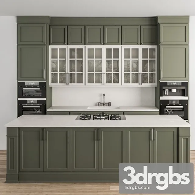 Kitchen Neo Classic Green and White Set 36 3D Model Download