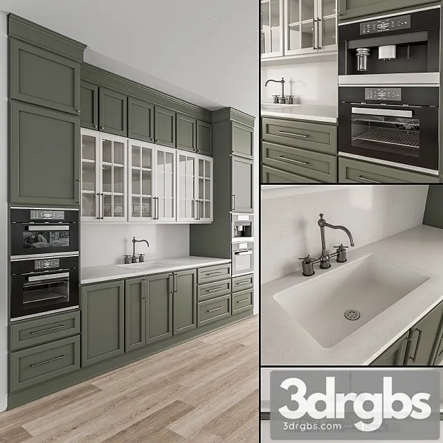 Kitchen Neo Classic Green and White Set 3D Model Download