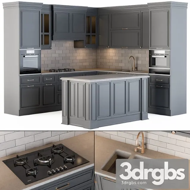 Kitchen neoclassic gray 3D Model Download