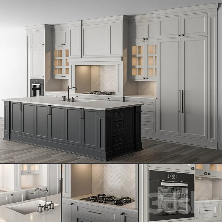 Kitchen NeoClassic – White and Gray 72 3D Model Free Download
