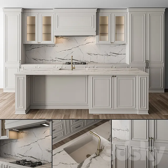 Kitchen NeoClassic – White Set 66 3DModel