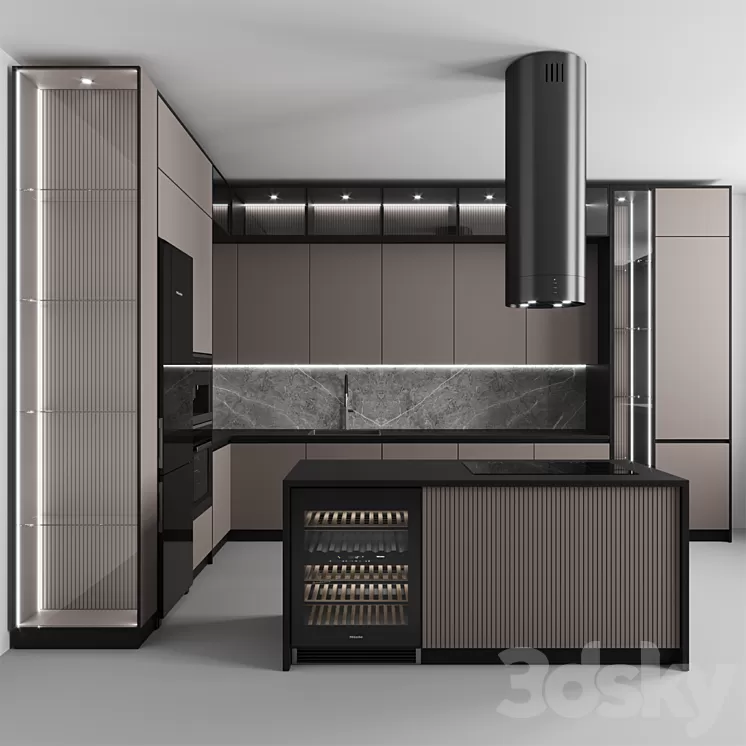 “Kitchen No. 110 “”Black and Beige””” 3D Model Free Download “Kitchen No. 110 “”Black and Beige””” 3D Model Free Download