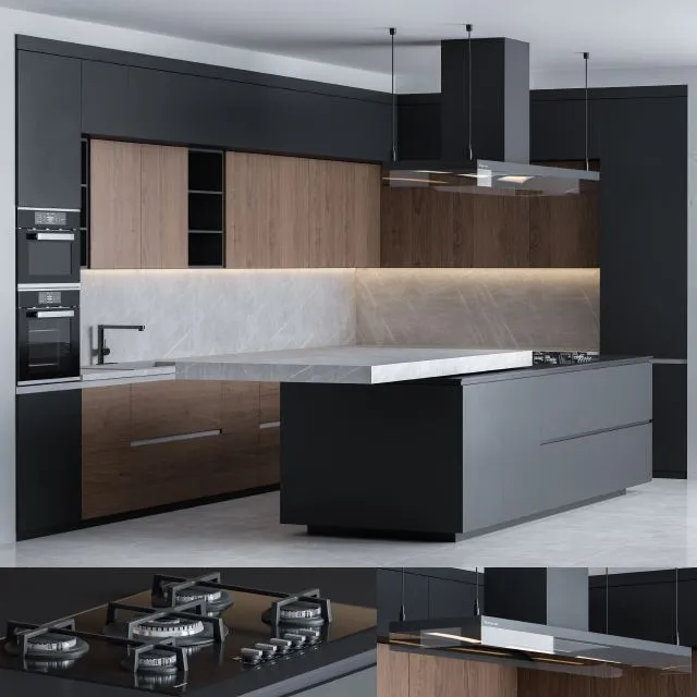 Kitchen Poliform Black L 3D Model