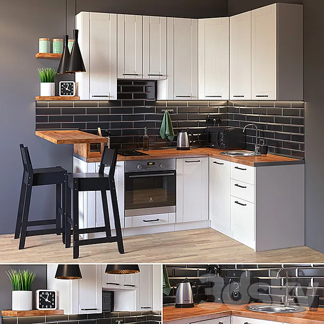 Kitchen “Royal Wood” with a bar 3DModel