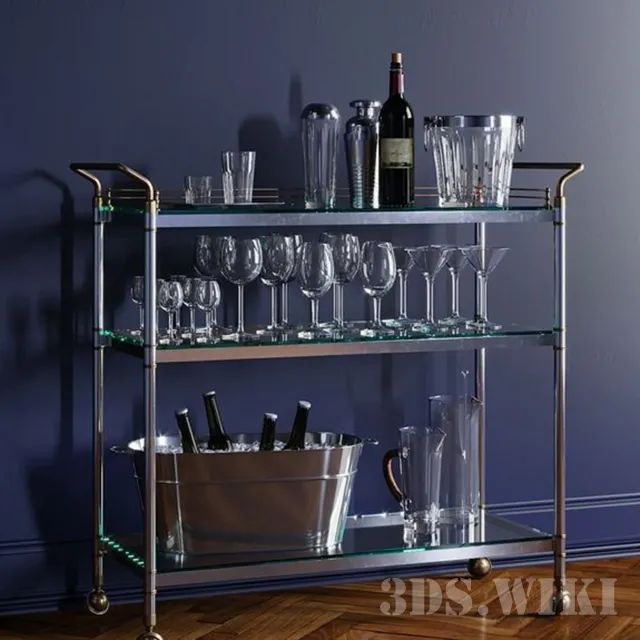 kitchen – Service table with bottles 3D Model