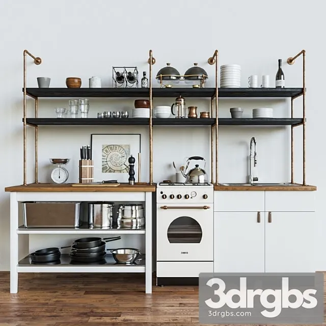 Kitchen set in a loft style 3D Model Download