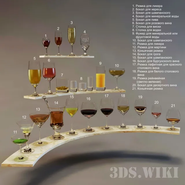 kitchen – Set of glasses wine glasses and glasses 3D Model