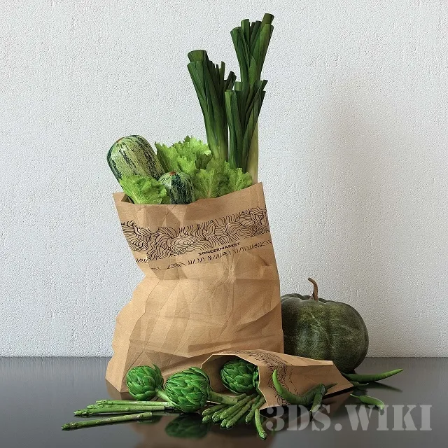 kitchen – Set of vegetables in a bag with artichoke 3D Model