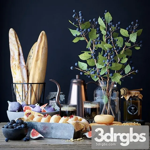 Kitchen set with bread and donuts 3D Model Download