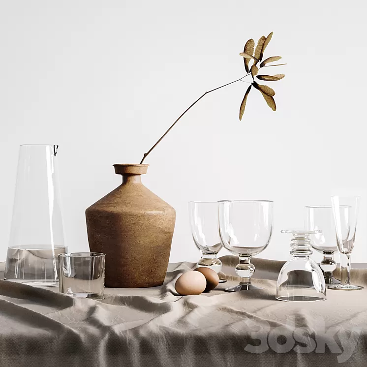 Kitchen set with glasses 3D Model Free Download