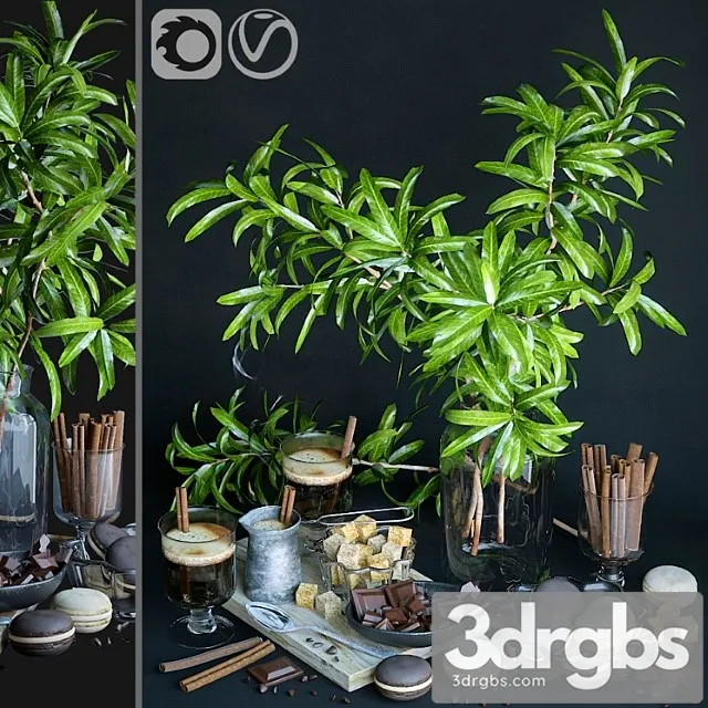 Kitchen set with mango branches 3D Model Download