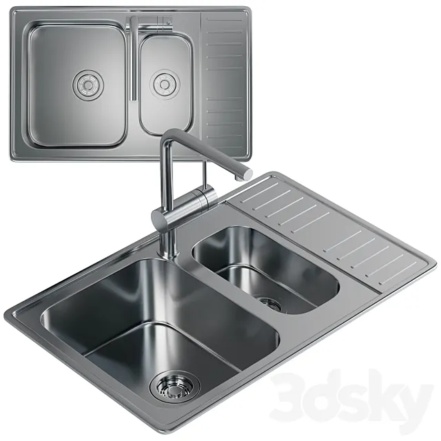 Kitchen sink Omoikiri Sagami 79-2 reversible IN Stainless steel 4993733 3D Model Kitchen sink Omoikiri Sagami 79-2 reversible IN Stainless steel 4993733 3D Model