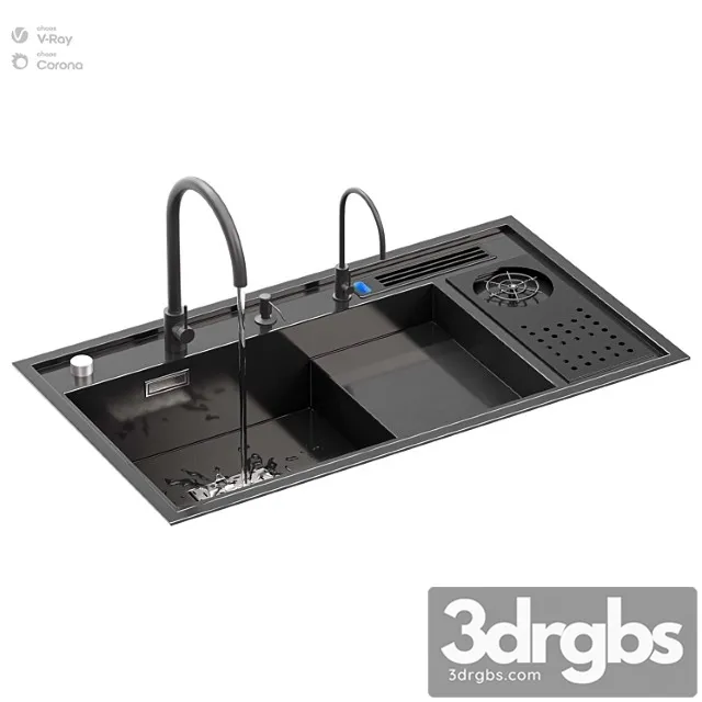 Kitchen Sink With High Pressure Cup Steel Black 3D Model Download
