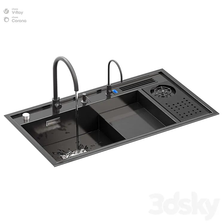 Kitchen Sink With High Pressure Cup Steel Black 3D Model Free Download Kitchen Sink With High Pressure Cup Steel Black 3D Model Free Download