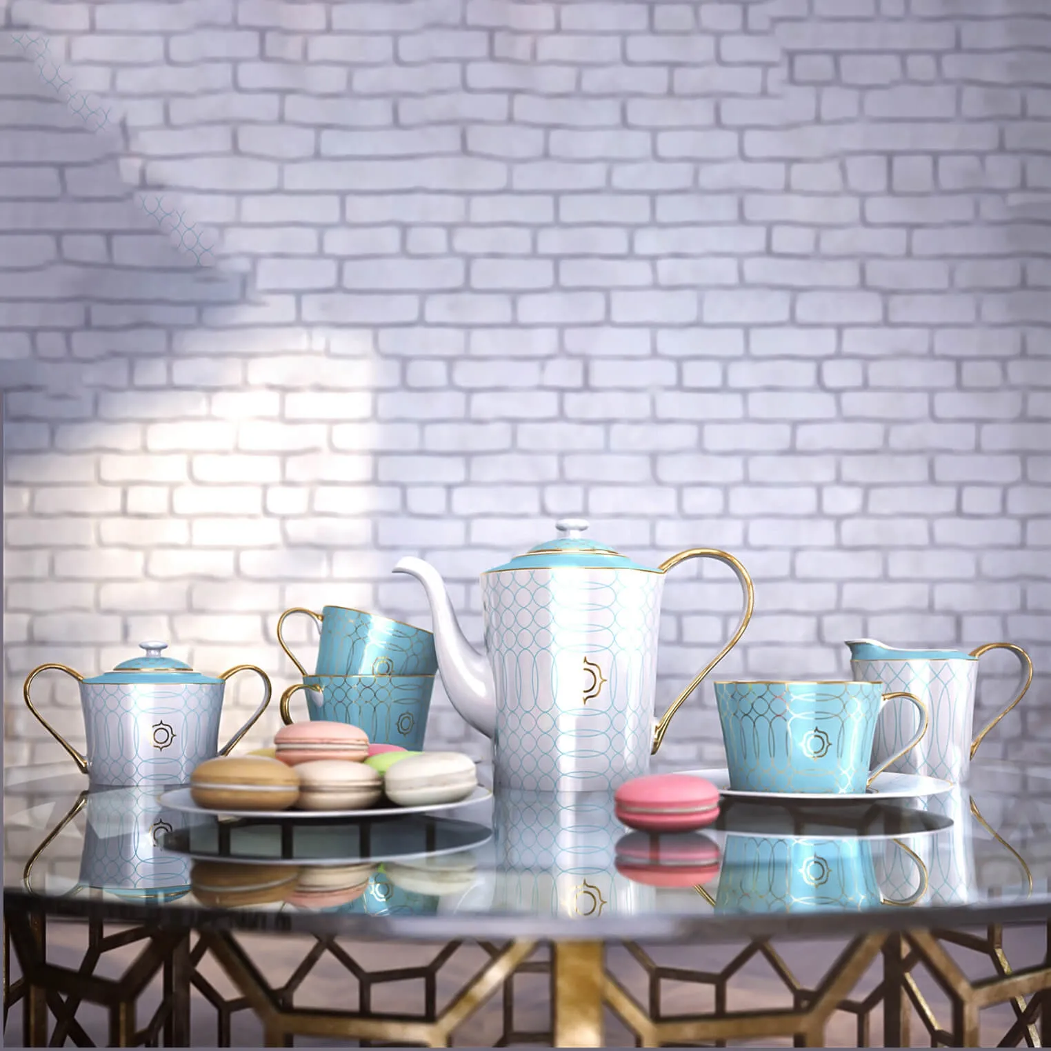 kitchen – Tea set Turquoise Veil 01 3D Model