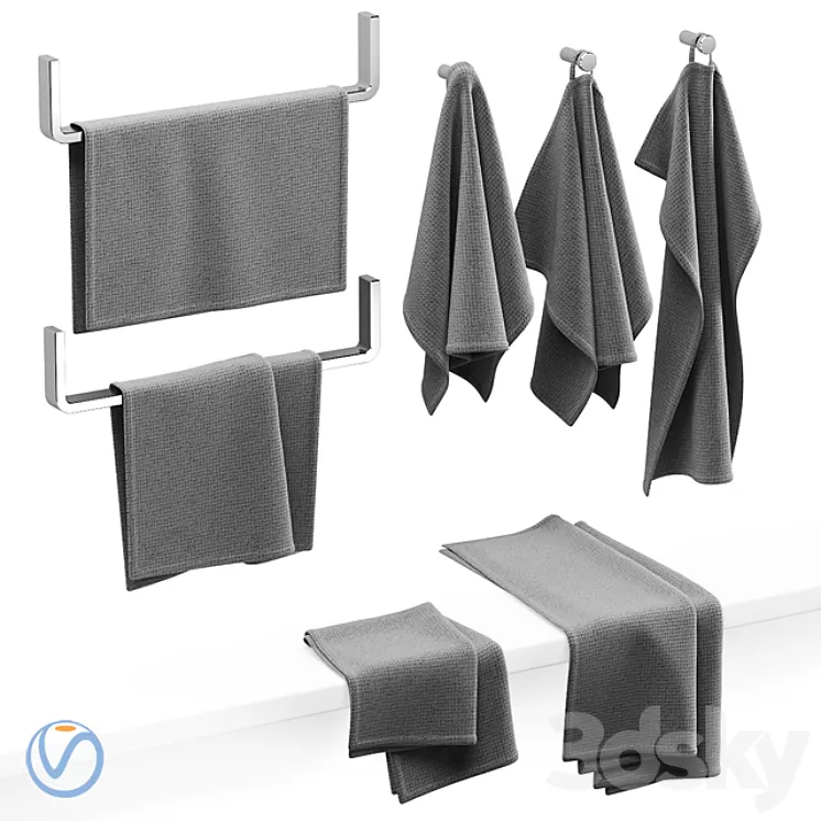 KITCHEN TOWELS GRAY 3D Model