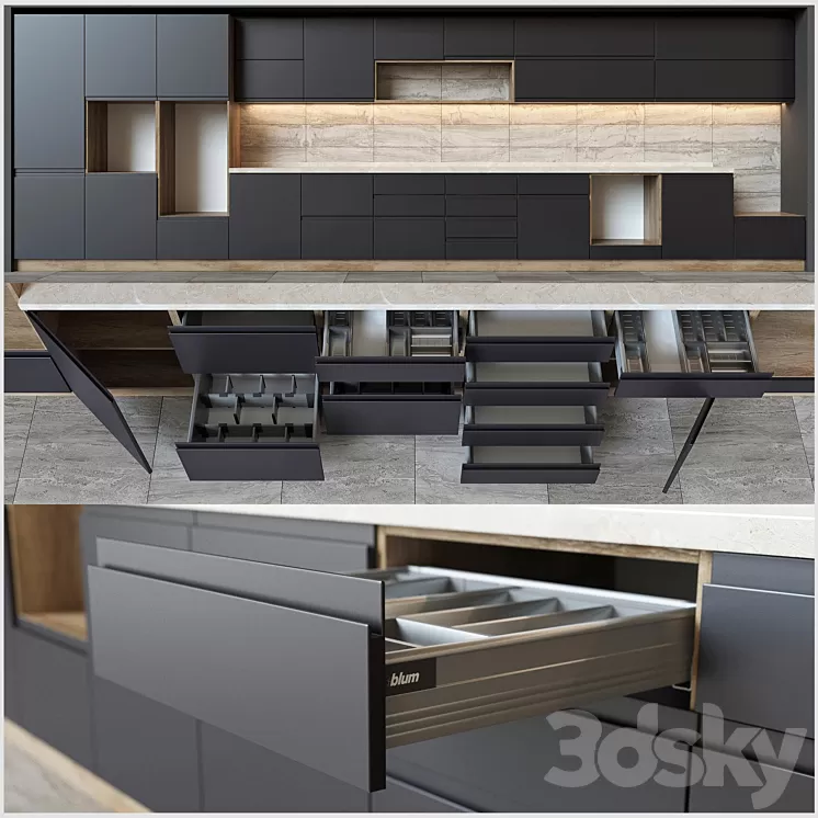 Kitchen units with accessories Blum 3D Model Kitchen units with accessories Blum 3D Model