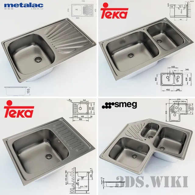 kitchen – Various kitchen sinks 3D Model
