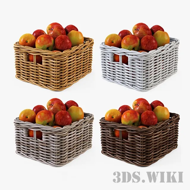 kitchen – Wicker basket with apples 3D Model