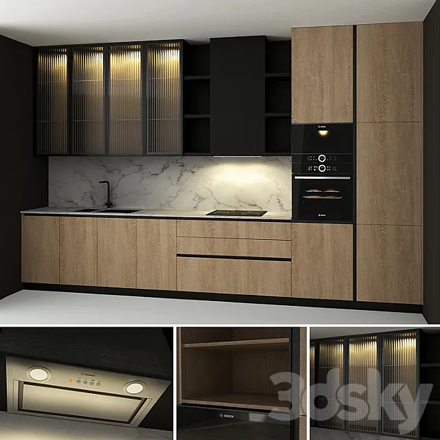Kitchen with Glass Flutes 3D Model
