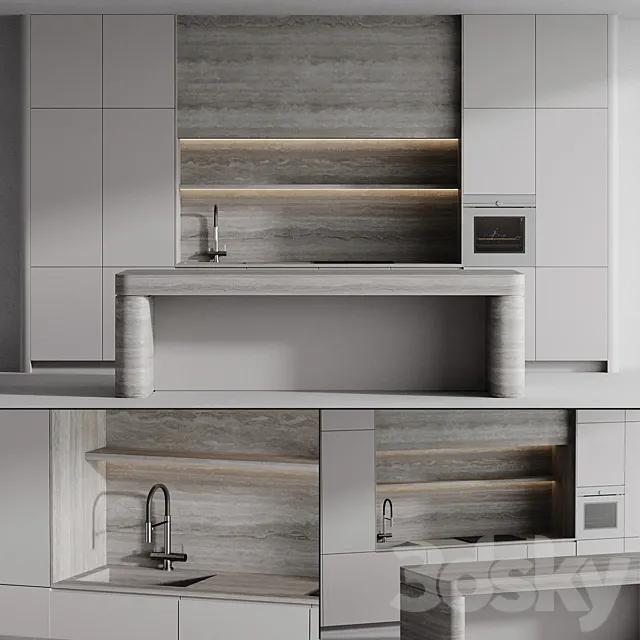 Kitchen with island 007 3D Model Kitchen with island 007 3D Model