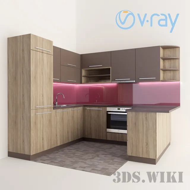 kitchen – Wooden corner kitchen 3D Model