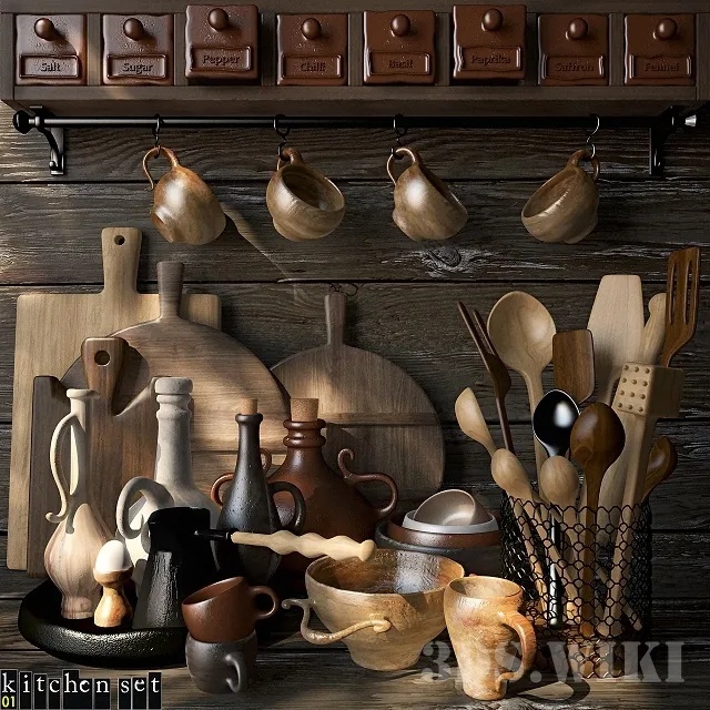 kitchen – Wooden kitchen set 3D Model
