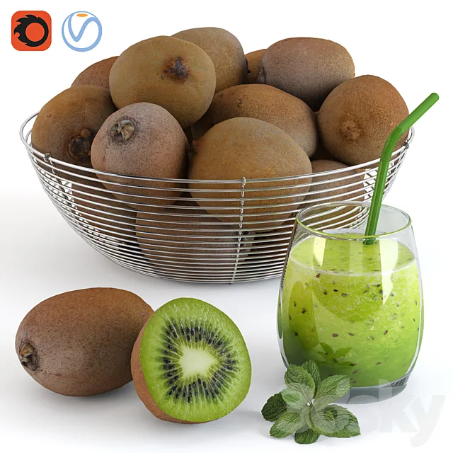 Kiwi in a bowl and fresh 3D Model