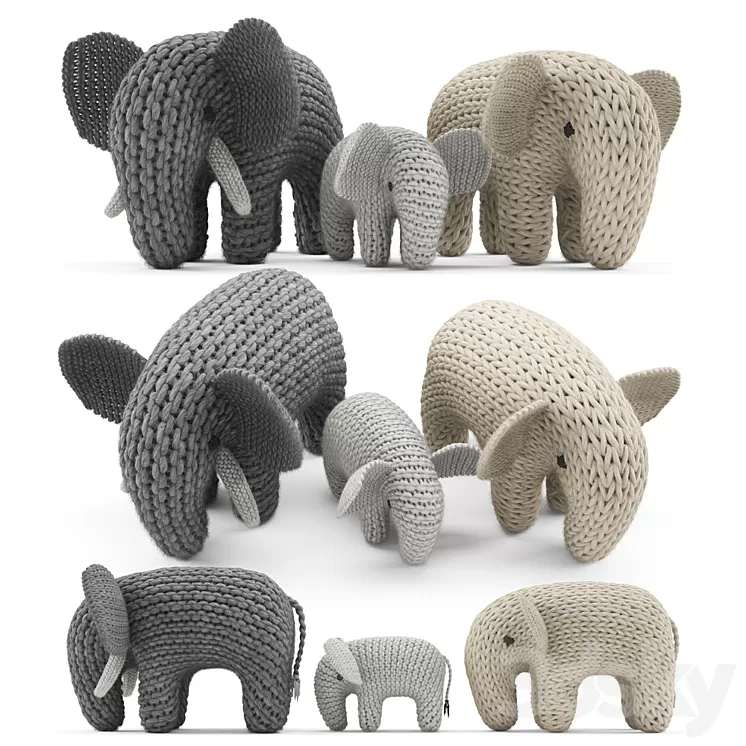 Knitted Elephants Toys 3D Model Knitted Elephants Toys 3D Model