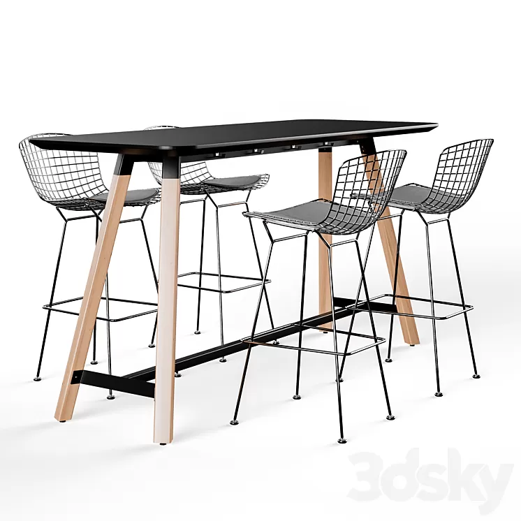 Knoll Bertoia Barstool Rockwell Unscripted Tall Table 3D Model