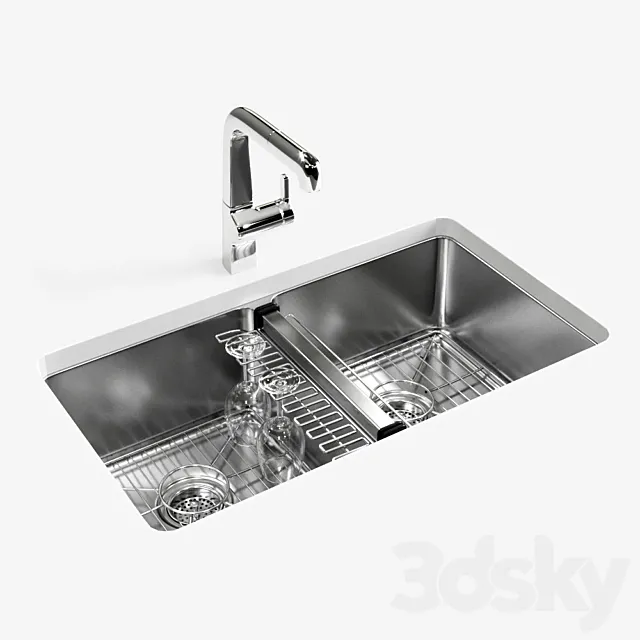 KOHLER “Strive” under-mount double-equal kitchen sink 3D Model