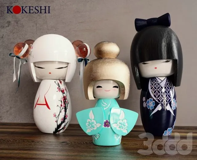 Kokeshi dolls 3D Model Kokeshi dolls 3D Model