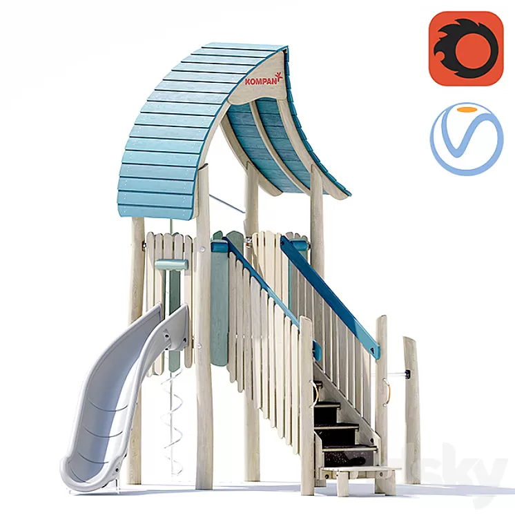 Kompan.Play tower with slide & curly climber. NRO1021 3D Model Kompan.Play tower with slide & curly climber. NRO1021 3D Model