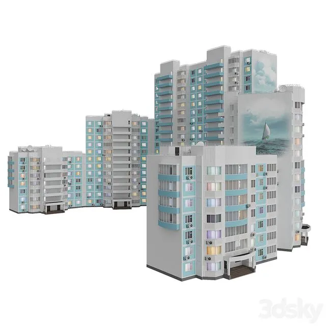 Kope M sail 7-12-18 floors 6 sections corner with mural 3D Model
