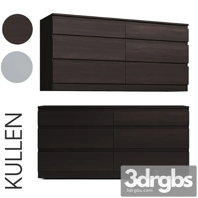 Kullen Chest Of 6 Drawers White Brown 3D Model Download