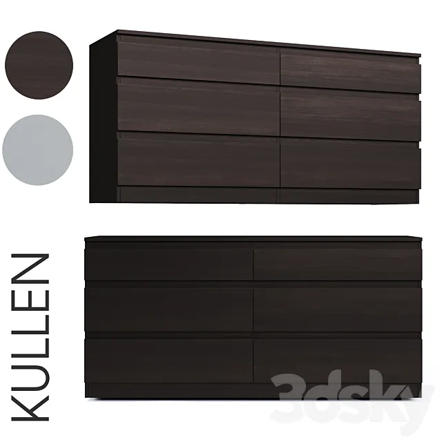 KULLEN. Chest of 6 drawers. White \ brown 3D Model KULLEN. Chest of 6 drawers. White \ brown 3D Model