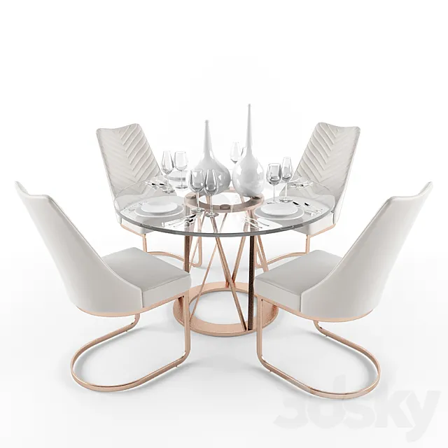 Kyla KD PU Chairs and Rolin KD Round Dining Table 3D Model