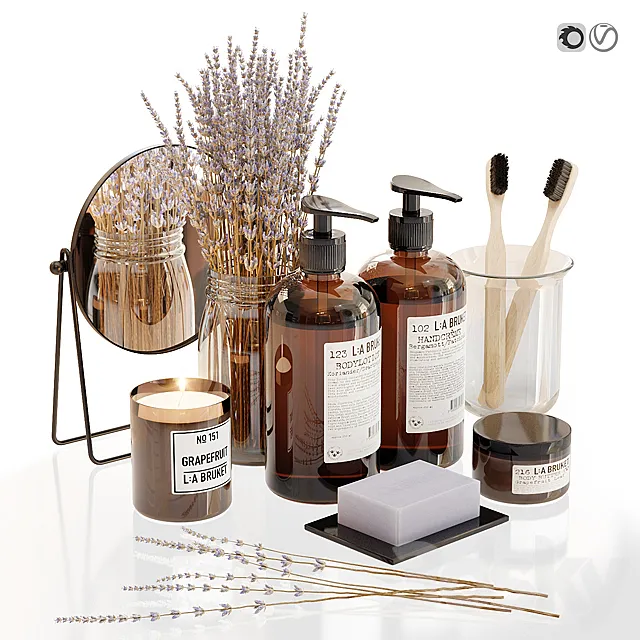 LA Bruket decor set for bathroom with lavender 3DModel