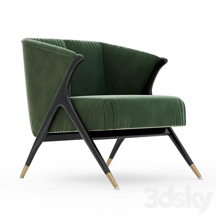 Lacquer Wooden and Velvet Lounge Armchair – 2 3D Model